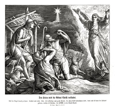 Anioł ukazuje się pasterzom, Ewangelia Łukasza autorstwa Julius Schnorr von Carolsfeld