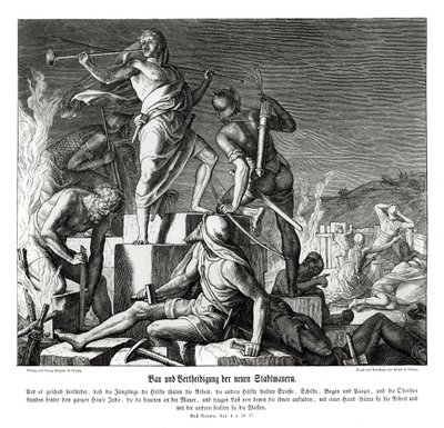 Budowa i obrona nowych murów miejskich, Nehemiasz autorstwa Julius Schnorr von Carolsfeld