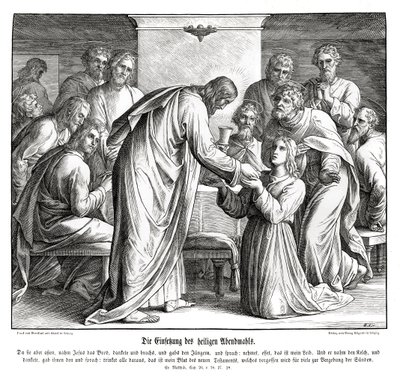 Eucharystia, Ewangelia Mateusza autorstwa Julius Schnorr von Carolsfeld