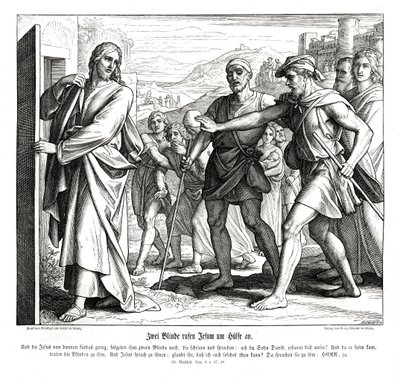 Jezus i niewidomi, Ewangelia Mateusza autorstwa Julius Schnorr von Carolsfeld