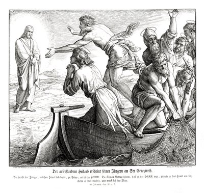 Jezus ukazuje się swoim uczniom, Ewangelia Jana autorstwa Julius Schnorr von Carolsfeld