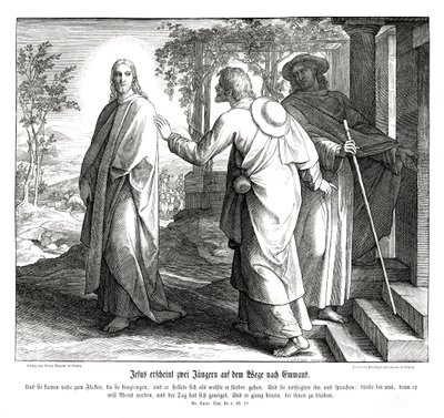 Jezus ukazuje się dwóm uczniom, Ewangelia Łukasza autorstwa Julius Schnorr von Carolsfeld