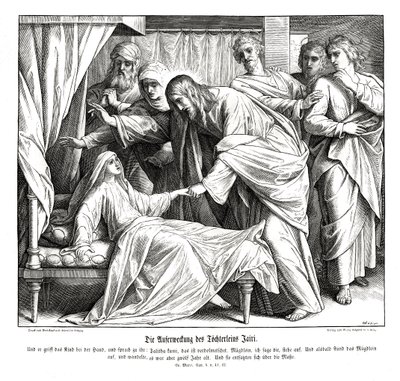 Jezus budzi małą dziewczynkę, Ewangelia Marka autorstwa Julius Schnorr von Carolsfeld