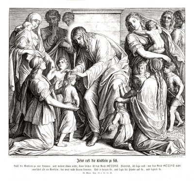 Jezus wzywa do siebie dzieci, Ewangelia Marka autorstwa Julius Schnorr von Carolsfeld