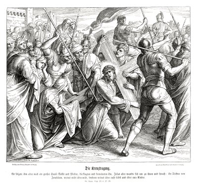 Jezus niosący krzyż, Ewangelia Łukasza autorstwa Julius Schnorr von Carolsfeld