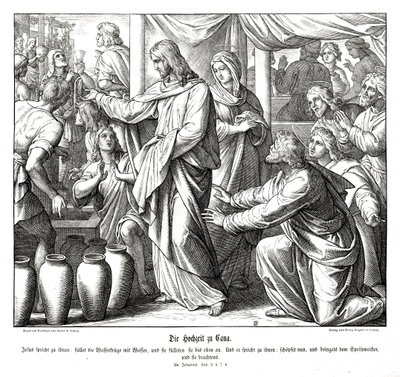 Jezus zamienia wodę w wino, Ewangelia Jana autorstwa Julius Schnorr von Carolsfeld
