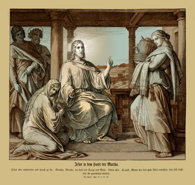 Jezus w domu Marty, Ewangelia Łukasza autorstwa Julius Schnorr von Carolsfeld