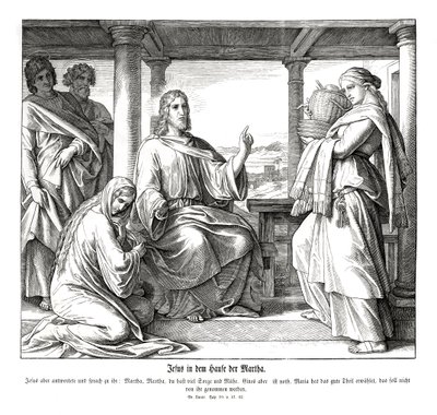 Jezus w domu Marty, Ewangelia Łukasza autorstwa Julius Schnorr von Carolsfeld