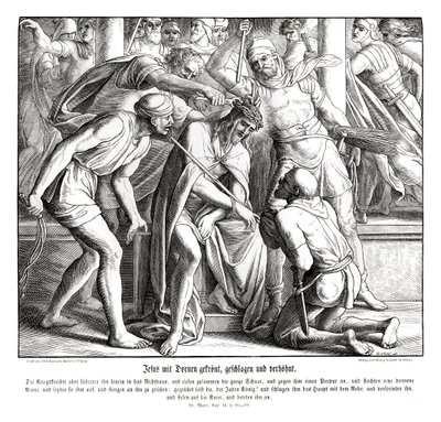 Jezus otrzymuje koronę cierniową, Ewangelię Marka autorstwa Julius Schnorr von Carolsfeld
