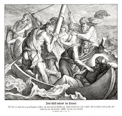 Jezus śpi podczas burzy, Ewangelia Mateusza autorstwa Julius Schnorr von Carolsfeld
