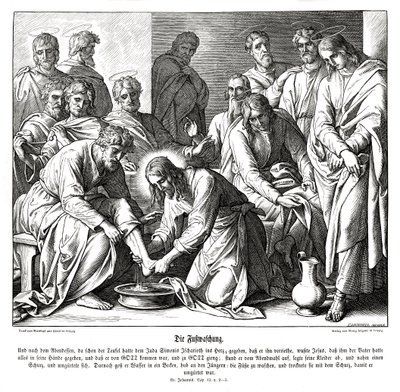 Jezus myje nogi swoim uczniom, Ewangelia Jana autorstwa Julius Schnorr von Carolsfeld