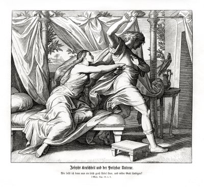 Józef odmawia kłamania z Potyfarem, Genesis autorstwa Julius Schnorr von Carolsfeld