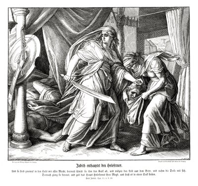 Judyta ścina głowę Holofernesowi, księgę Judyty autorstwa Julius Schnorr von Carolsfeld