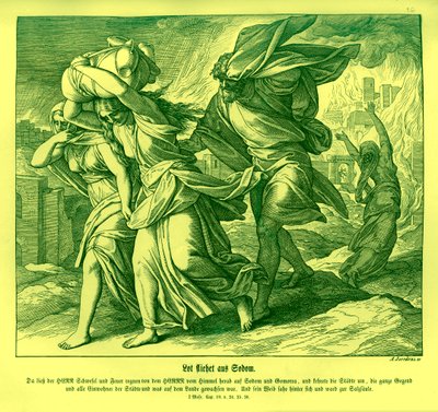 Lot i jego rodzina uciekają z Sodomy, Genesis autorstwa Julius Schnorr von Carolsfeld
