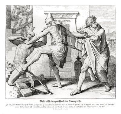Mojżesz mści się znęcanie się nad swoimi braćmi, Księga Wyjścia autorstwa Julius Schnorr von Carolsfeld