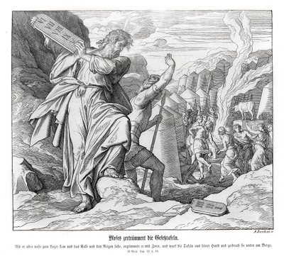 Mojżesz łamie tablice przykazań, Księga Wyjścia autorstwa Julius Schnorr von Carolsfeld