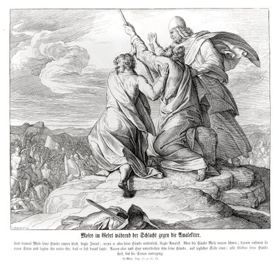 Mojżesz modli się podczas bitwy z Amalekiem, Exodus autorstwa Julius Schnorr von Carolsfeld