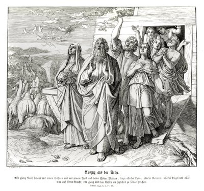 Noe i jego rodzina po potopie, Genesis autorstwa Julius Schnorr von Carolsfeld
