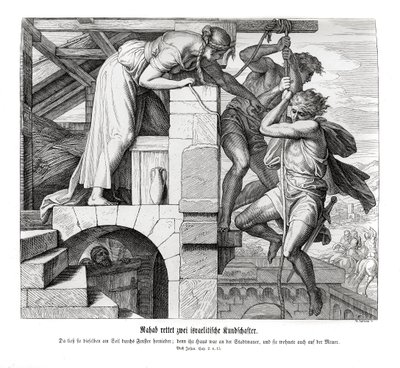 Rachab ratuje dwóch Izraelitów, Jozuego autorstwa Julius Schnorr von Carolsfeld