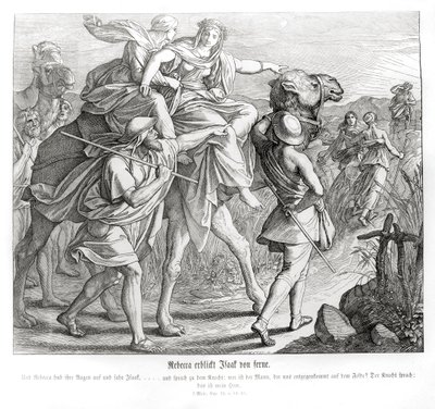 Rebeka widzi Izaaka z daleka, Genesis autorstwa Julius Schnorr von Carolsfeld