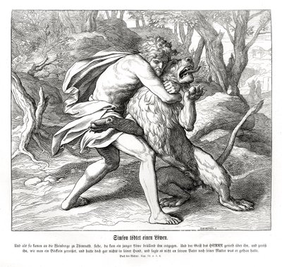 Samson zabija lwa, Sędziowie autorstwa Julius Schnorr von Carolsfeld