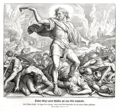 Samson zabija tysiąc Filistynów, sędziowie! autorstwa Julius Schnorr von Carolsfeld
