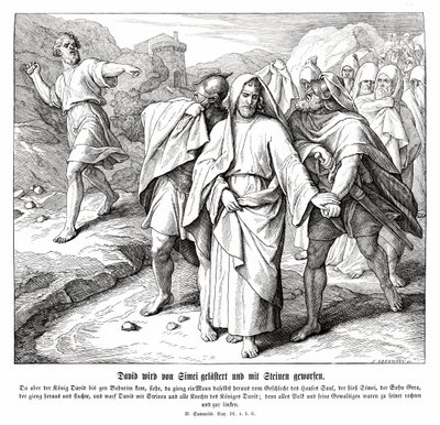 Szimej przeklina i rzuca kamieniami w Dawida, 2 Samuela autorstwa Julius Schnorr von Carolsfeld