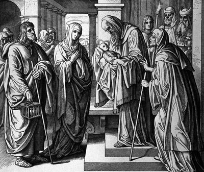 Ofiarowanie Dzieciątka Jezus w Świątyni autorstwa Julius Schnorr von Carolsfeld