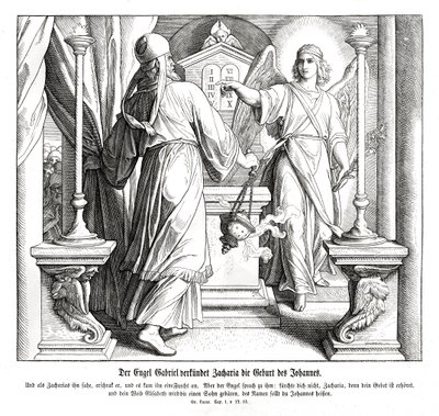 Zachariaszowi ukazuje się anioł Gabriel, Łukasz autorstwa Julius Schnorr von Carolsfeld