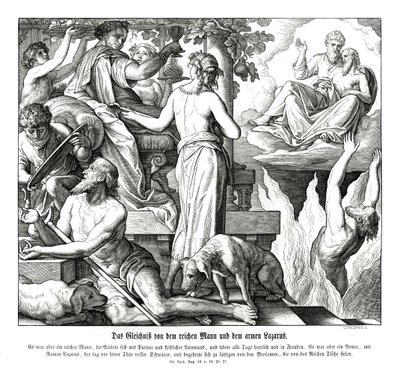 Bogacz i żebrak Łazarz, Ewangelia Łukasza autorstwa Julius Schnorr von Carolsfeld