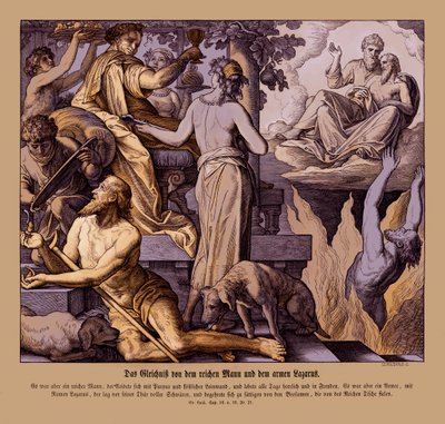 Bogacz i żebrak Łazarz, Ewangelia Łukasza autorstwa Julius Schnorr von Carolsfeld