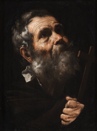 Święty trzymający krzyż autorstwa Jusepe de Ribera