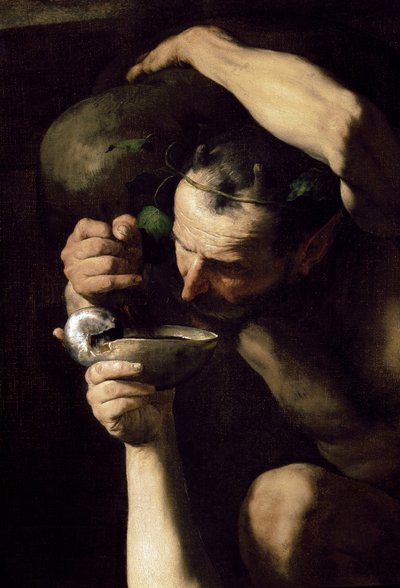Drunk Silenus - Pijana Silenus (Szczegóły). Obraz Jose (Josepha) z Ribery, autorstwa Spagnoletto (1591-1652) autorstwa Jusepe de Ribera
