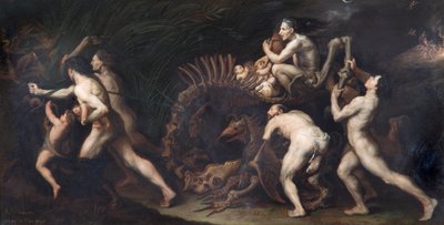 La Carcasse: Czarownica rysowana na szkielecie potwora, sprzed ok. 1620 r. (olej na miedzi) autorstwa Jusepe de Ribera