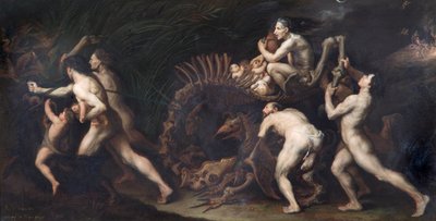 „La Carcasse: czarownica rysowana na szkielecie potwora”, XVII wiek autorstwa Jusepe de Ribera