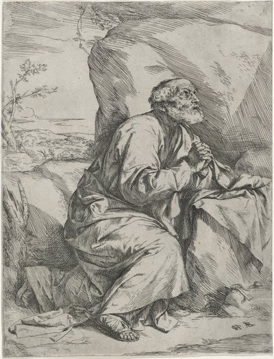 Pokutnik Święty Piotr, ok. 1621 (akwaforta z grawerem na papierze wykładanym) autorstwa Jusepe de Ribera