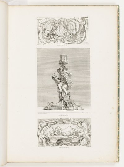 Ozdobny panel z fontanną muszlową otoczony girlandami i wolutami, pl. 22 w Oeuvre de Juste-Aurèle autorstwa Juste Aurèle Meissonnier