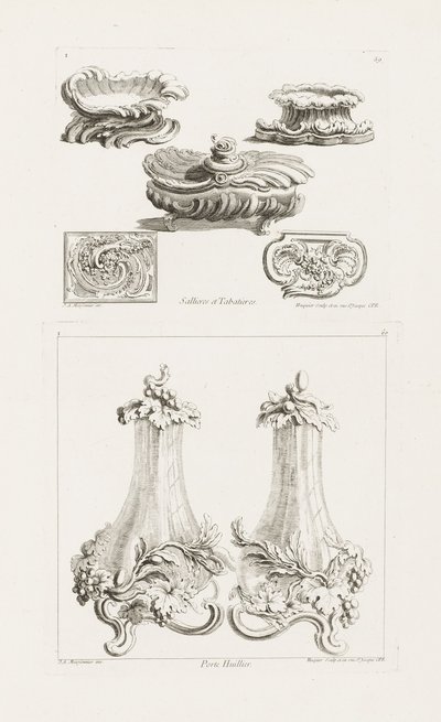 Sallieres et Tabatières (solniczki i tabakierki), płyta 69 w Oeuvres autorstwa Juste Aurèle Meissonnier