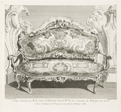 Sofa wykonana dla pana hrabiego de Bielinskiego Wielkiego M.al Korony Polski, w 1735 r.; Kanapa wykonana dla hrabiego Bielińskiego w 1735 r., IV płyta autorstwa Juste Aurèle Meissonnier
