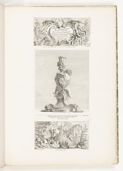 Ornamenty Książki wymyślone i narysowane przez J.A. Meissonniera Architekta, Rysownika Sypialni i Gabinetu DU ROI, pl. 20 w Dziełach Juste-Aurèle Meissonnier autorstwa Juste Aurèle Meissonnier