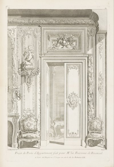 Projekt drzwi do mieszkania wykonany dla M.e la Baronne de Bezenval.; Projekt drzwi dla Madame de autorstwa Juste Aurèle Meissonnier