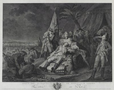 Śmierć markiza de Montcalm Gozon (rycina) autorstwa Juste Chevillet