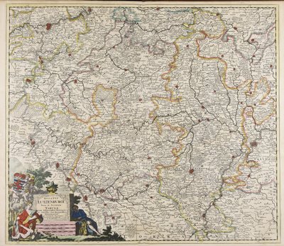 Ducatus Lutzenburgi nova et accurata tabula : cum adjacentibus provinciis et omnibus suis regionibus delineatio / per Iustinum Danckerts autorstwa Justus Danckerts