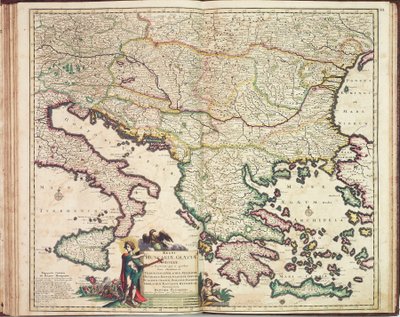 Atlas Justusa Danckersa: Węgry i Grecja, ok. 1688 r. (kolorowana rycina) autorstwa Justus Danckertsz