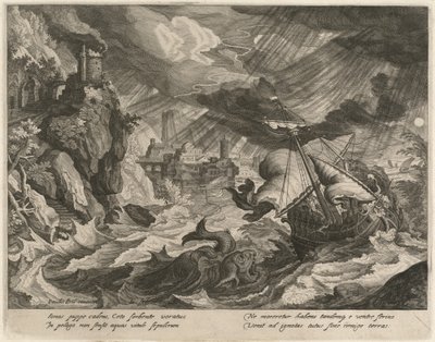 Jonasz wrzucony do wzburzonego morza autorstwa Justus Sadeler after Paul Bril