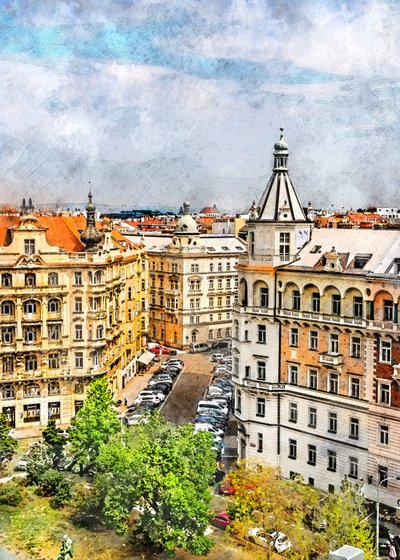 Widok na historyczne europejskie miasto autorstwa Justyna Jaszke