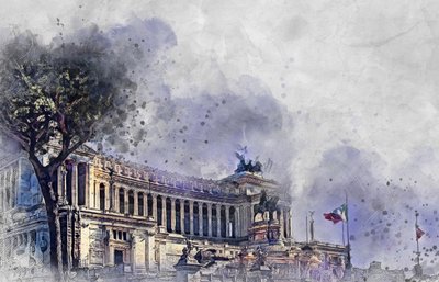 Akwarela przedstawiająca rzymski pomnik autorstwa Justyna Jaszke