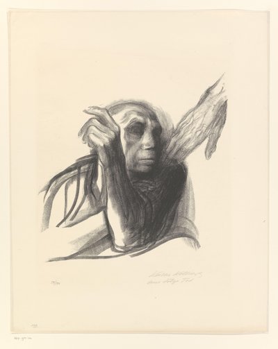 Käthe Kollwitz jako stara kobieta z ręką na ramieniu Ruf des Todes (tytuł oryginalny) Śmierć (tytuł serii) Tod (oryginalny tytuł serii) autorstwa Käthe Kollwitz (signed by artist)