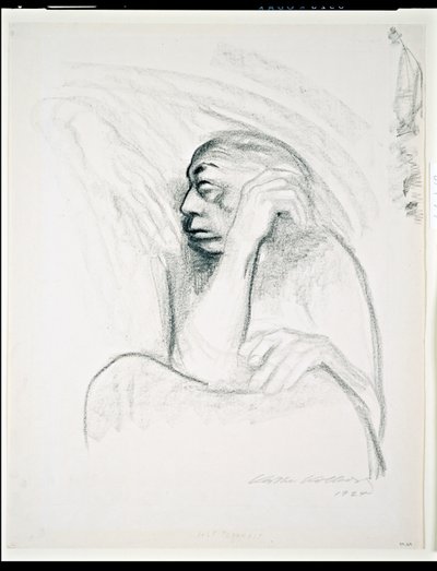 Autoportret z ręką śmierci, 1924 (węgiel na papierze) autorstwa Käthe Kollwitz