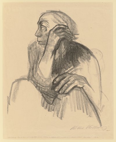Siedząca kobieta z ręką opartą o twarz autorstwa Käthe Kollwitz